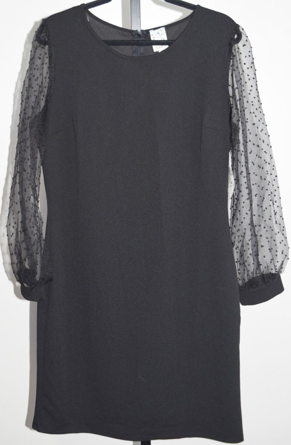 Naif NWT Women’s Size XL Black Sheer Dot Mesh Sleeve Shift Dress Elegant Chic