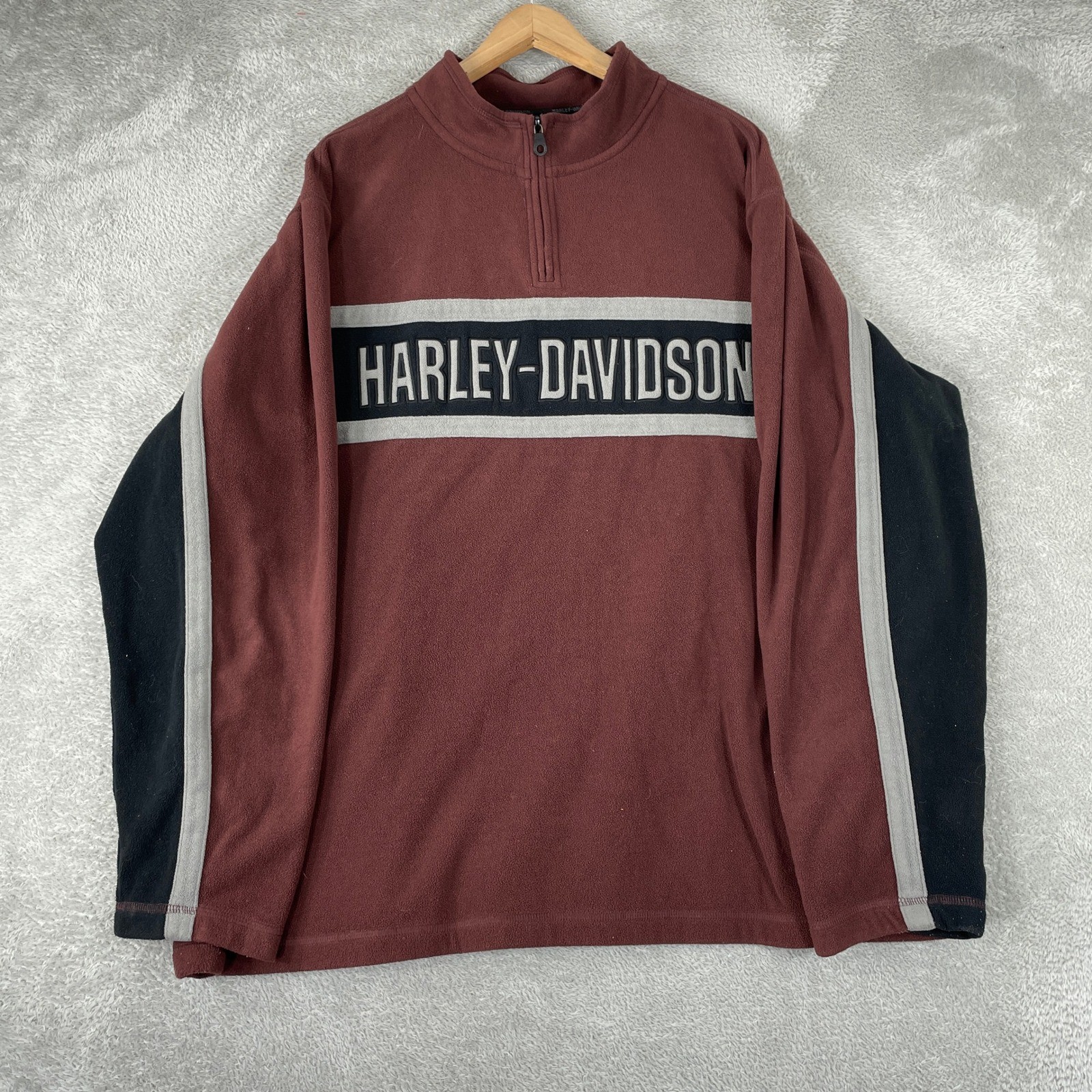 Harley Davidson Pullover Mens 2XL Burgundy Y2K Colorblock Biker Fleece Zip