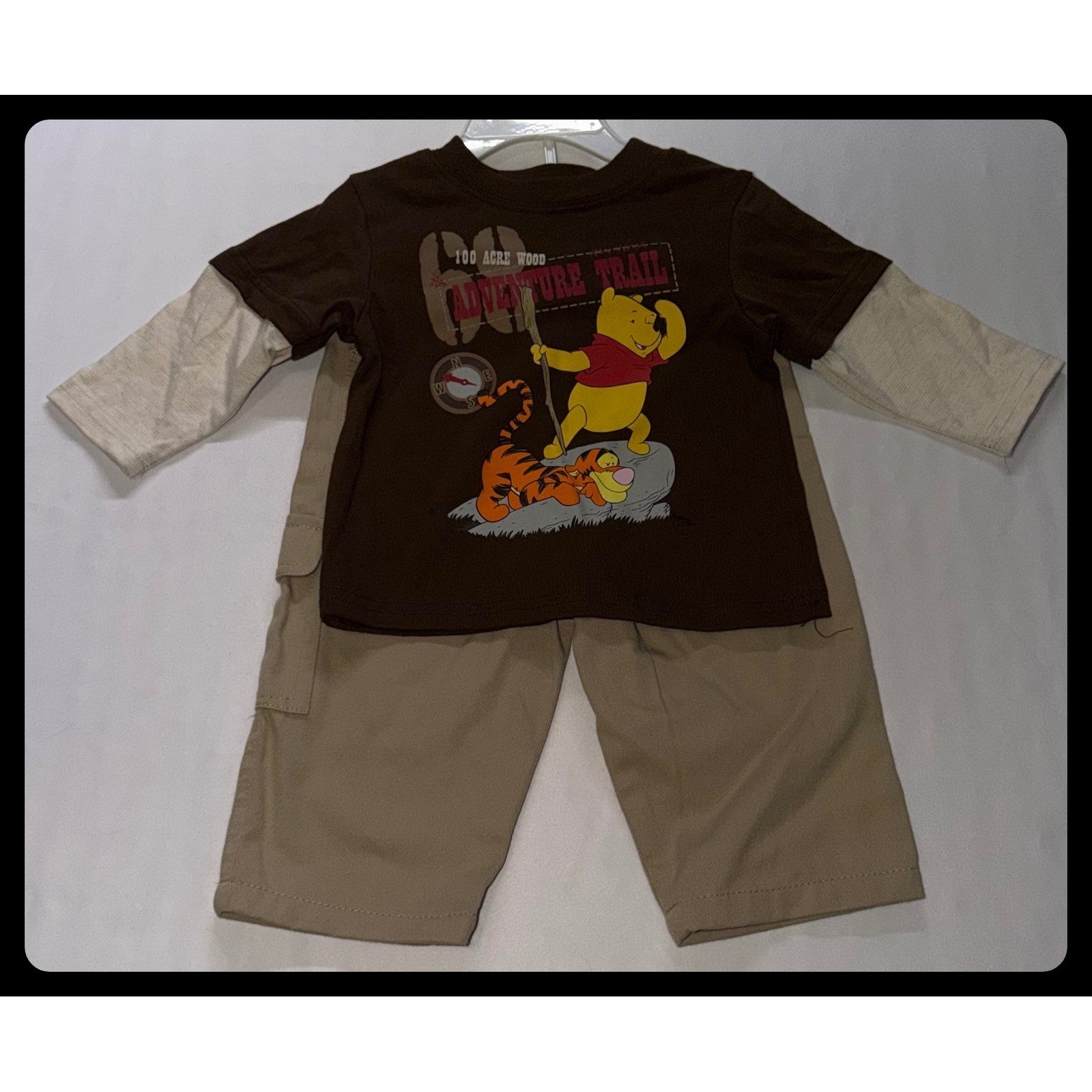 Vintage Disney Winnie the Pooh Adventure Trail Outfit Set Kids 12M Brown Tan