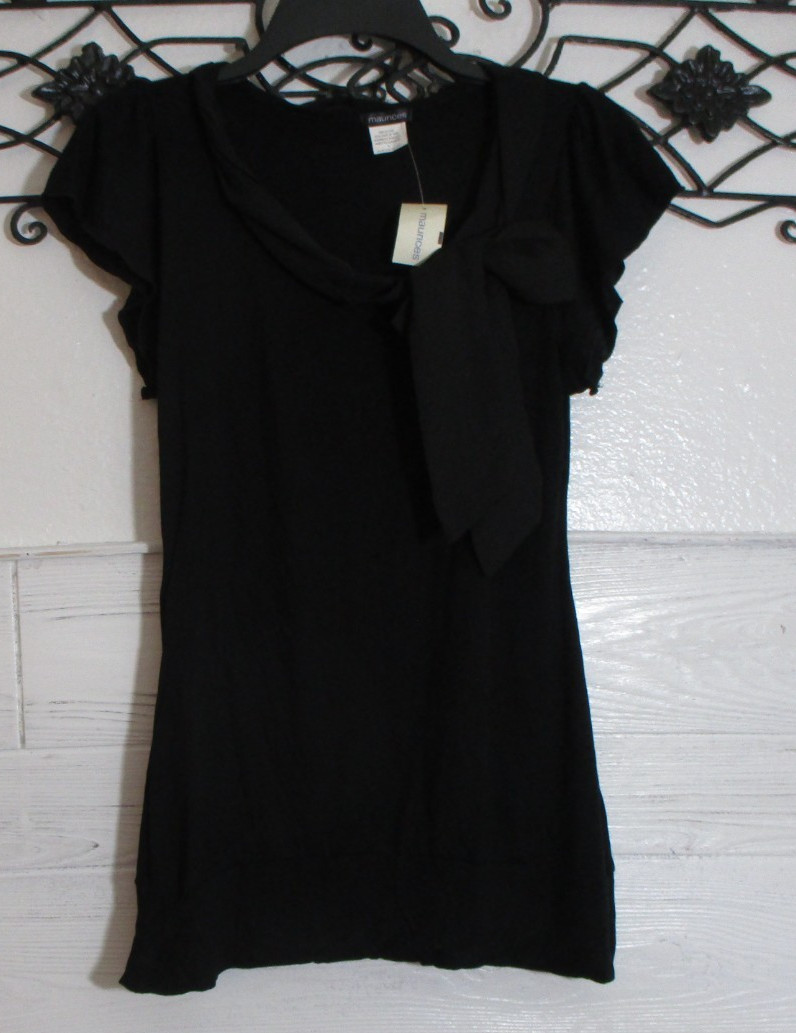Maurices Women\'s Top Size S Black Round Neck Short Sleeve