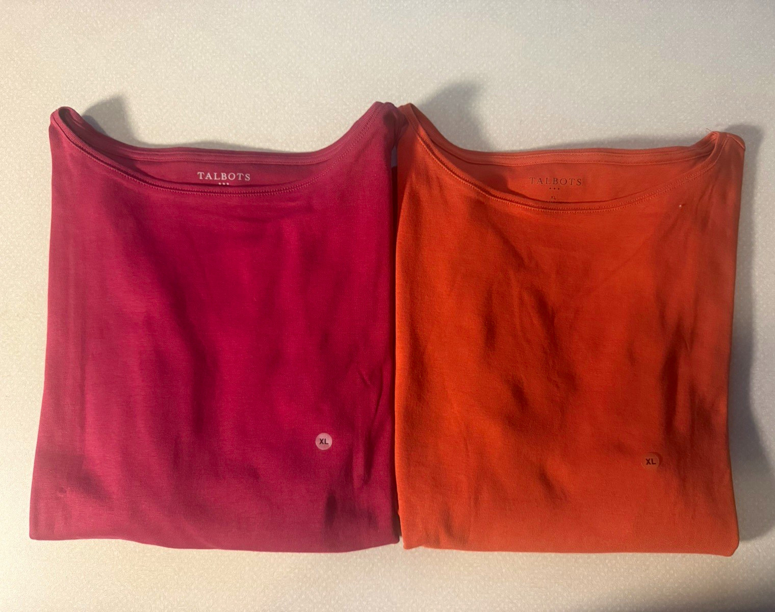 Talbots 2-Pack 100% Cotton Crewneck Long Sleeve Knit Tops Red/Orange M