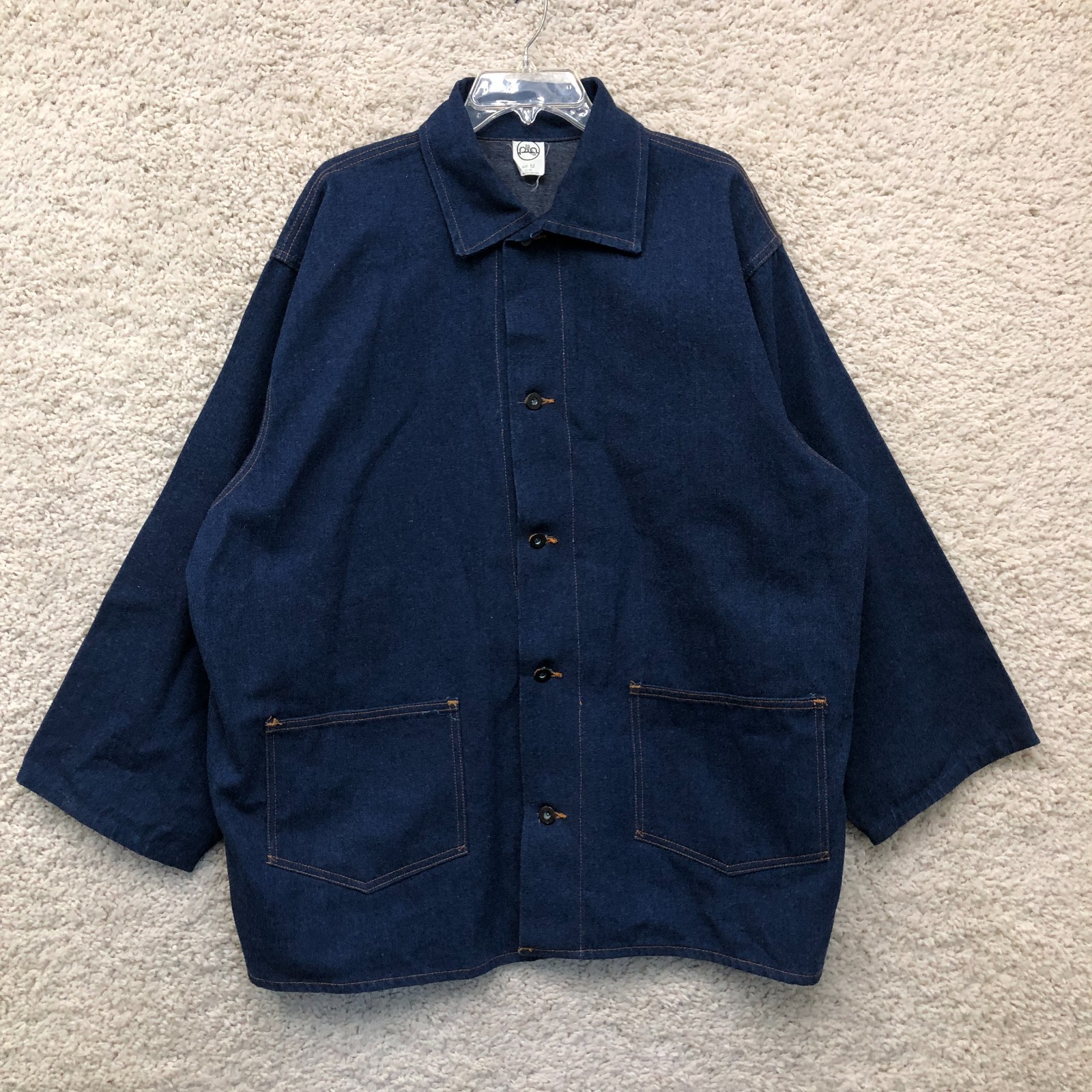 VINTAGE Pia Jacket 52 Mens Blue Denim Chore Coat Button Front Casual Jean 80s