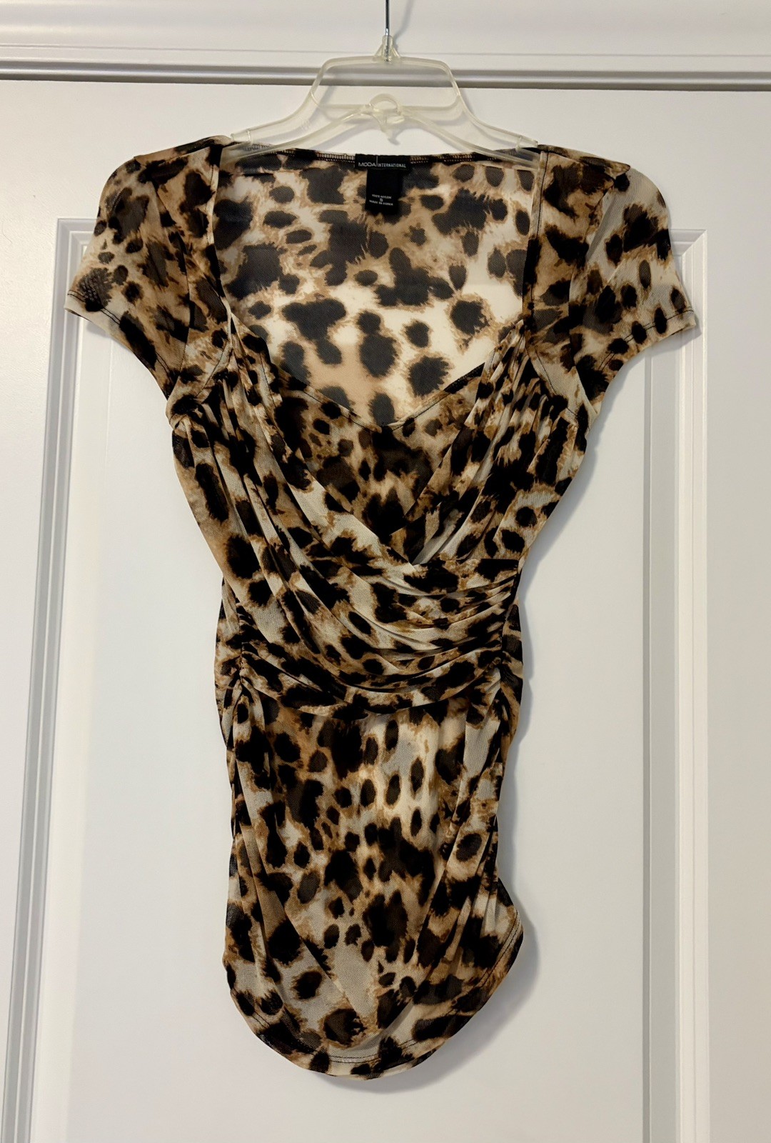 Y2K 2000s Moda International Sheer Leopard Top Sweetheart Neckline Size Small