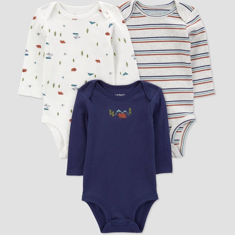 Carter\'s Just One You Baby Boys\' 3pk Long Sleeve Bodysuit Blue  Size 9M NWT
