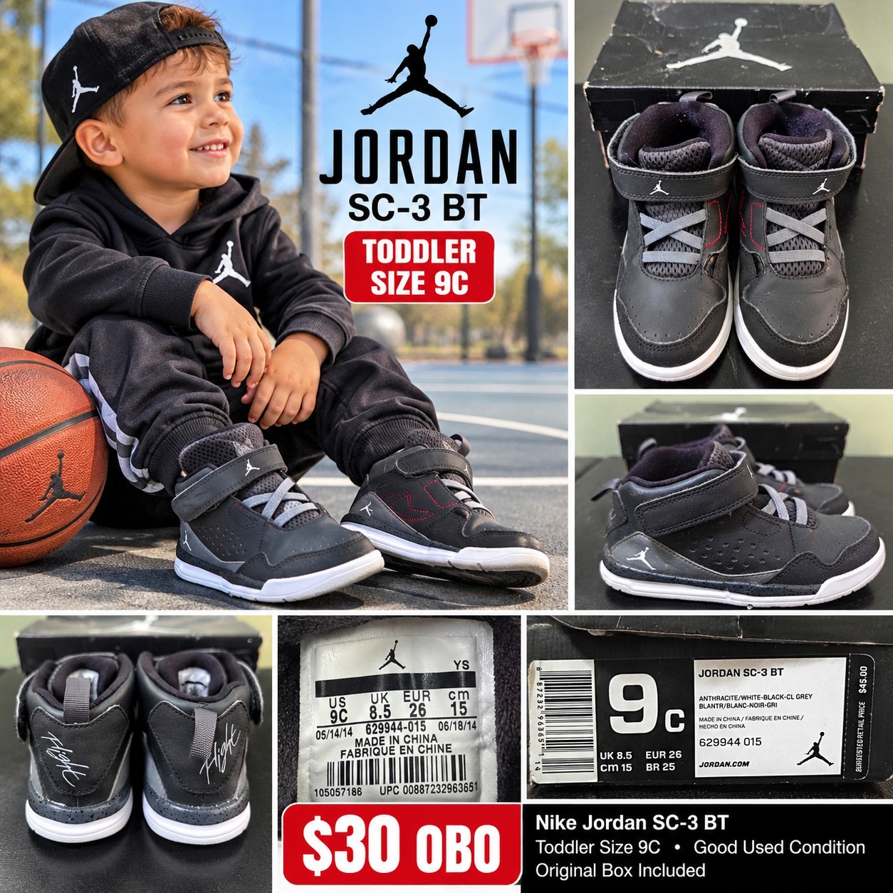 2014 New Toddler Jordan Hi Top Basketball Shoes Size 9C