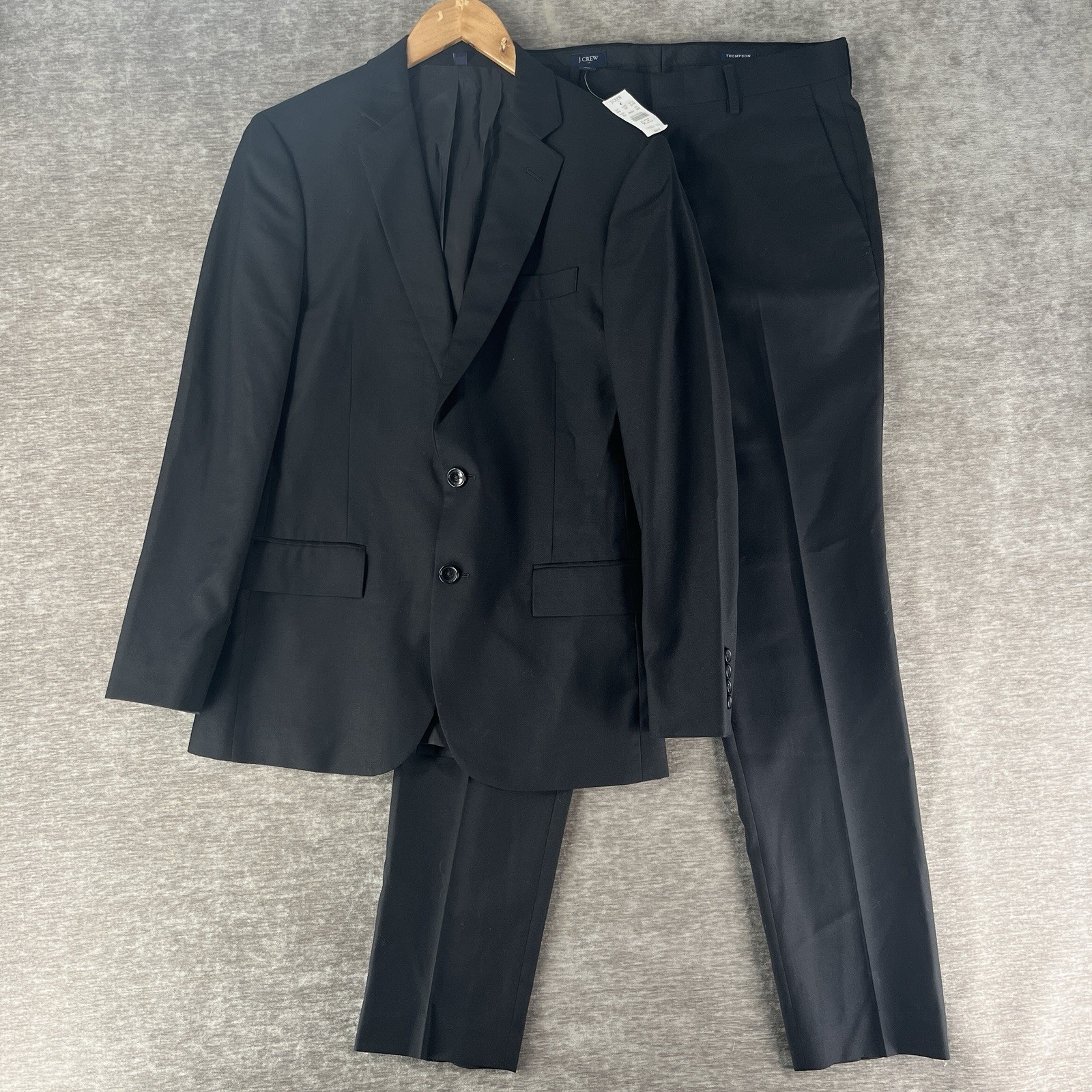 J Crew Thompson Men’s 2-Piece Suit Slim Solid Black Wool 36S / 30x32 NEW w/Tags