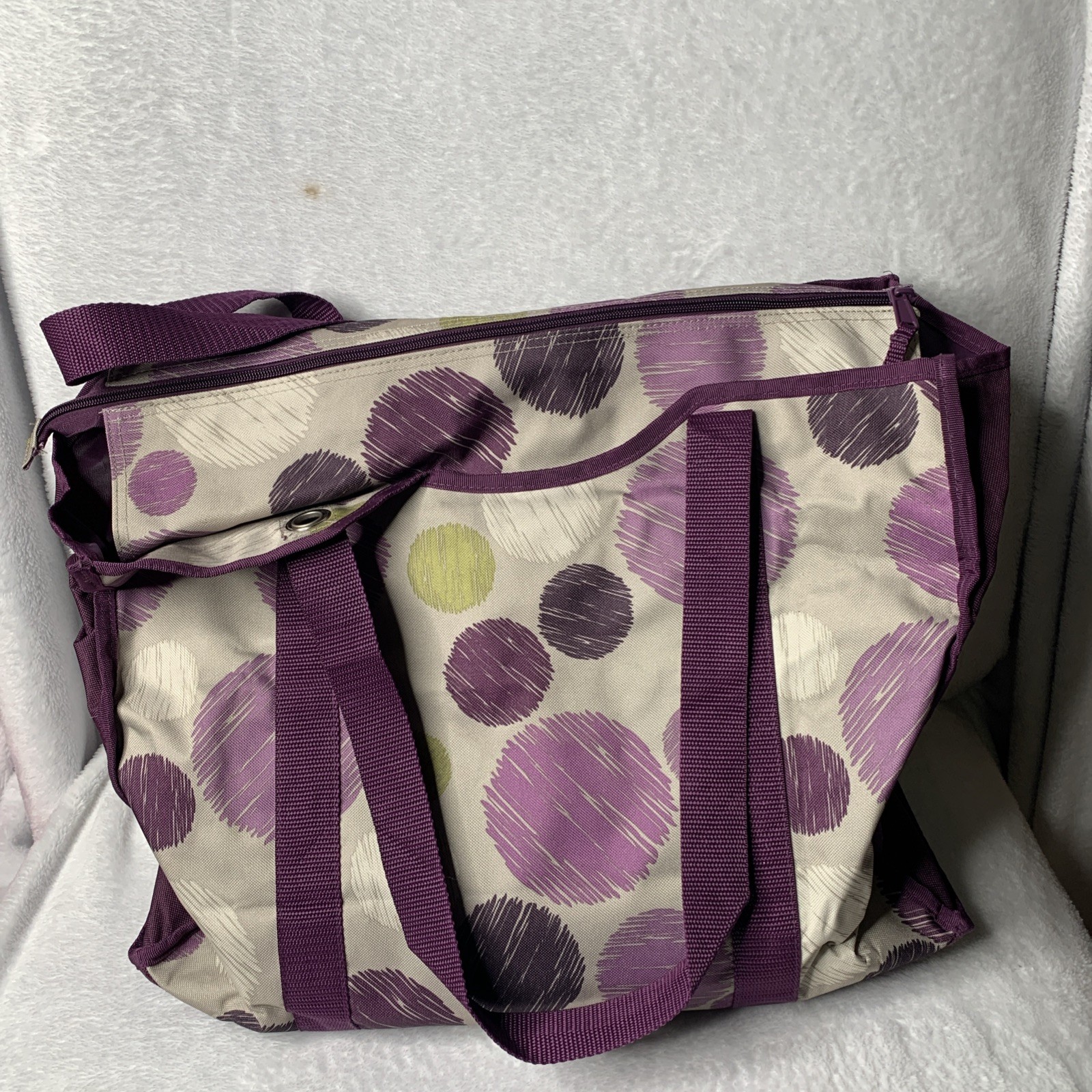 31 Gifts Thirty-One All Day Organizing Tote Bag Purple Dot Zip Top Organizer