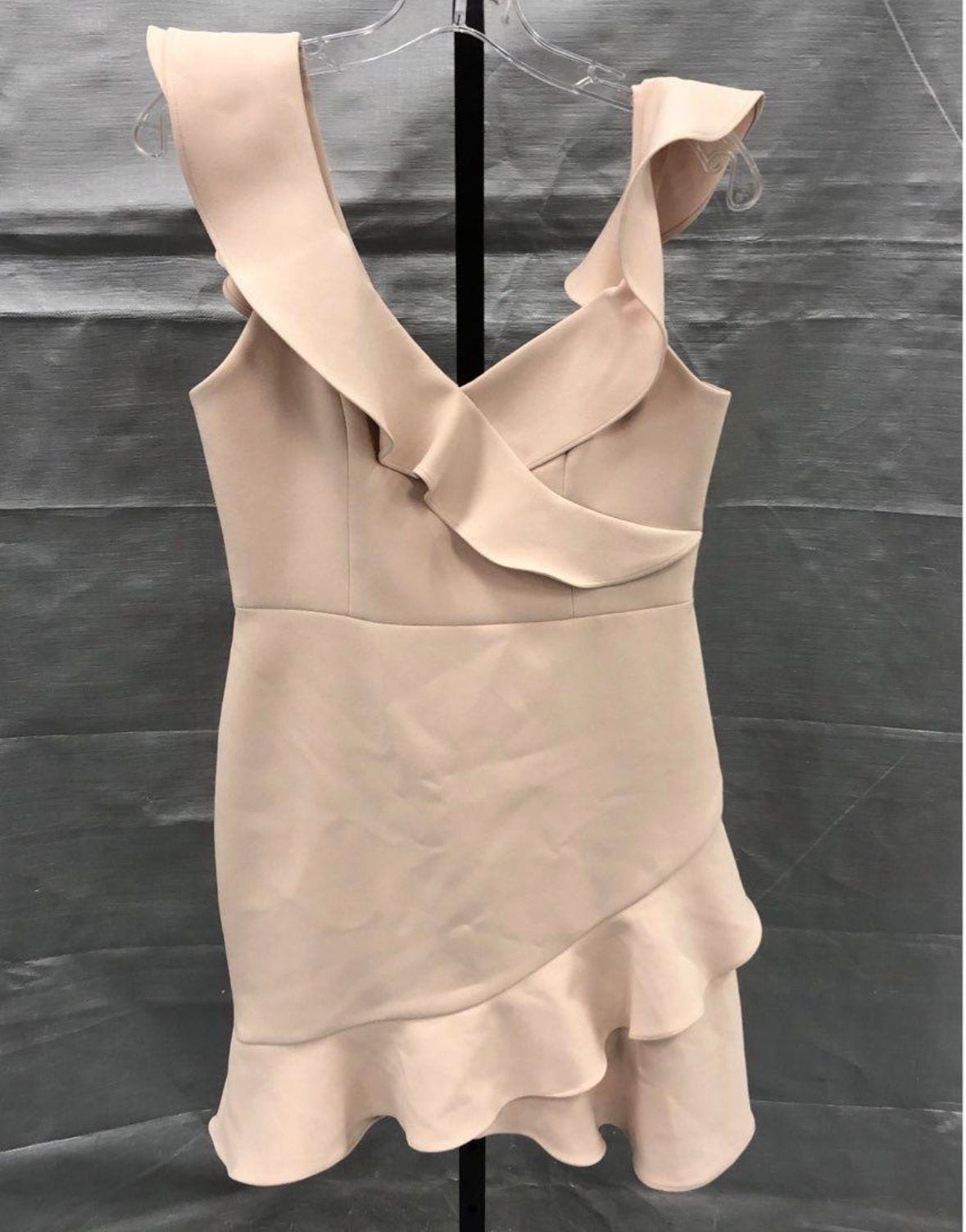 NWT BCBGMAXAZRIA Malik Asymmetrical Ruffle Mini Dress in Bare Pink