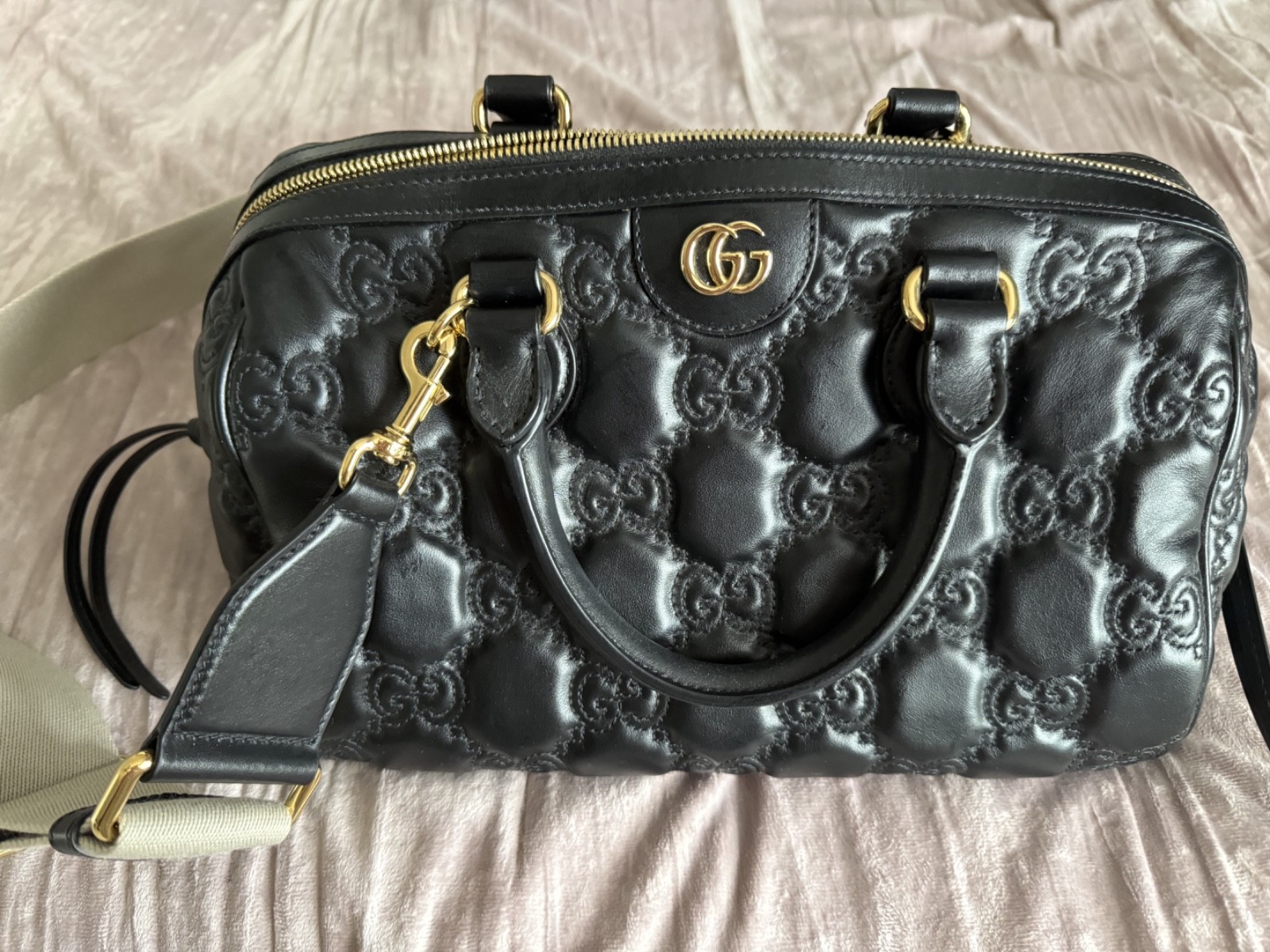 Gucci Ophidia Convertible Boston Bag Medium GG Matelasse Leather Black