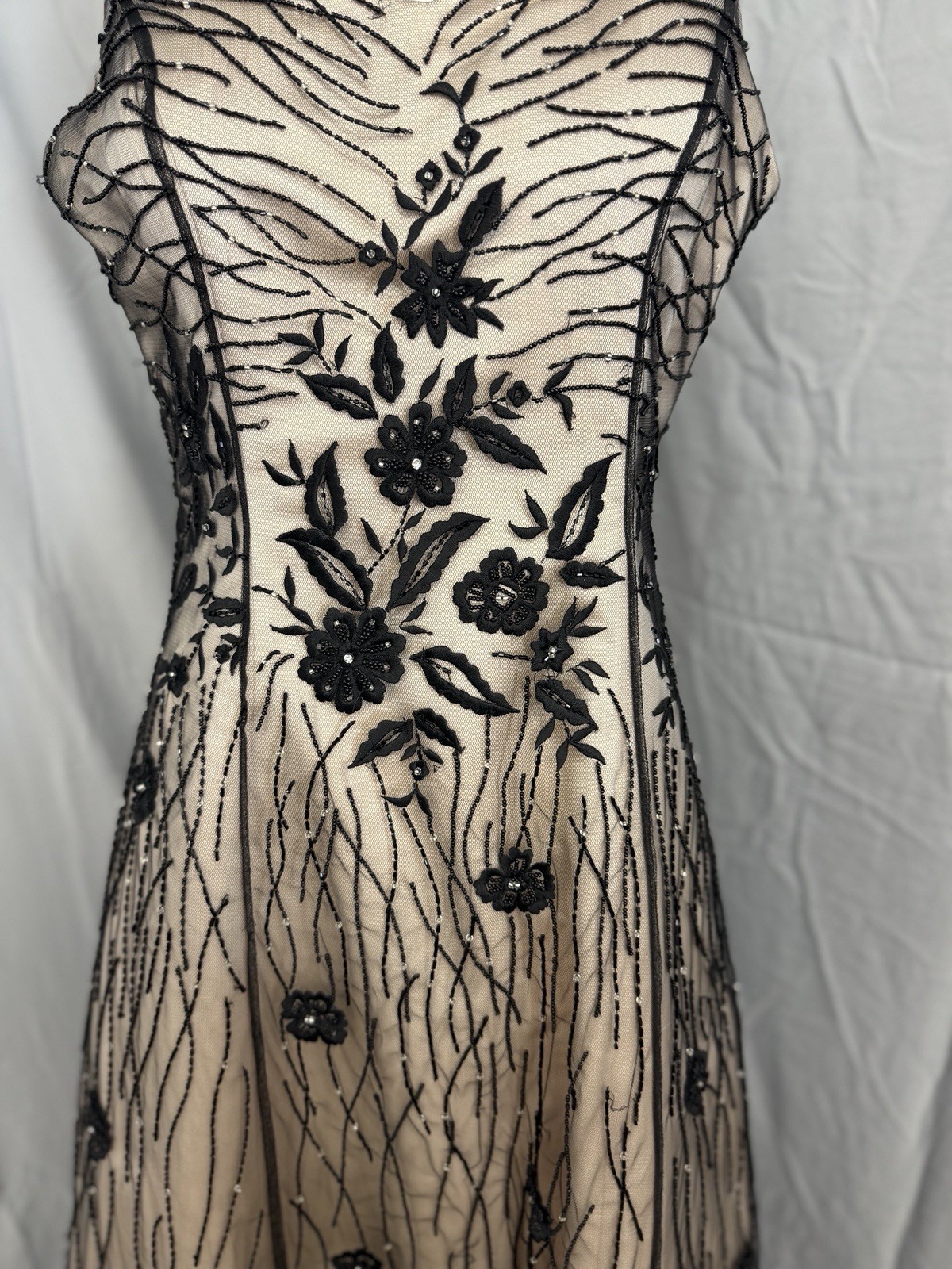 Vtg Y2K Whimsigoth Landmark 12 Romantic Prom Embroidered Mesh Floral Beading