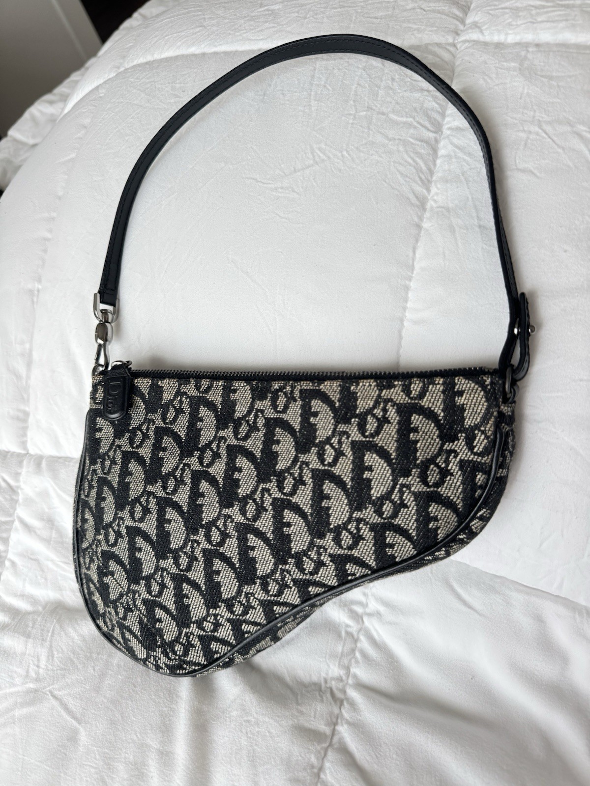 Vintage 2002 Dior Saddle Pochette Shoulder Bag Black/Beige