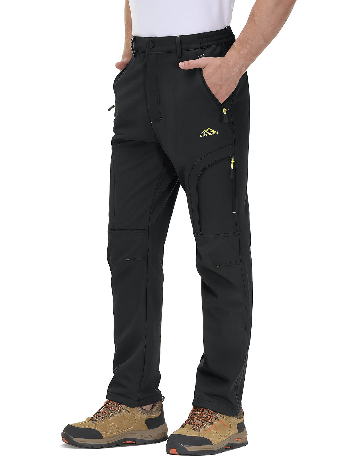 Men\'s Fleece Lined Winter Pants Waterproof Multiple Pockets Outdoor Warm Pants
