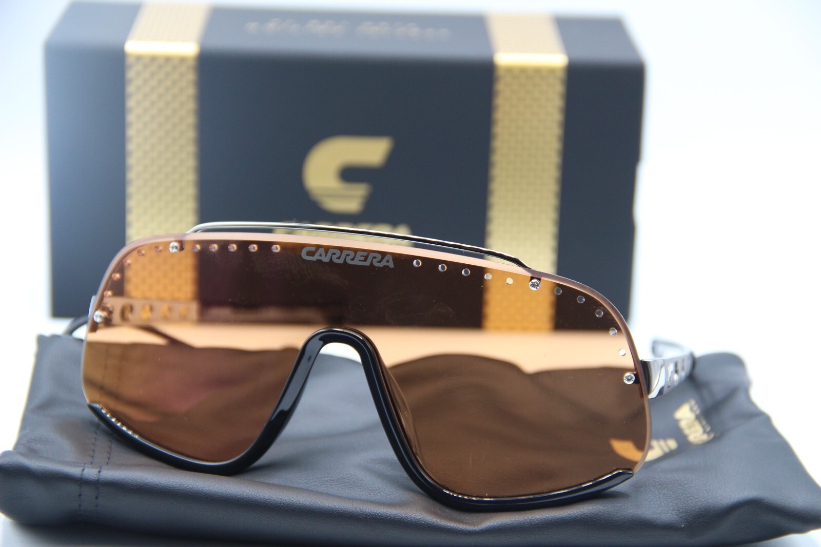 NEW CARRERA FLAGLAB 16 8IJDP SILVER BLACK AUTHENTIC SUNGLASSES W/CASE 99-01