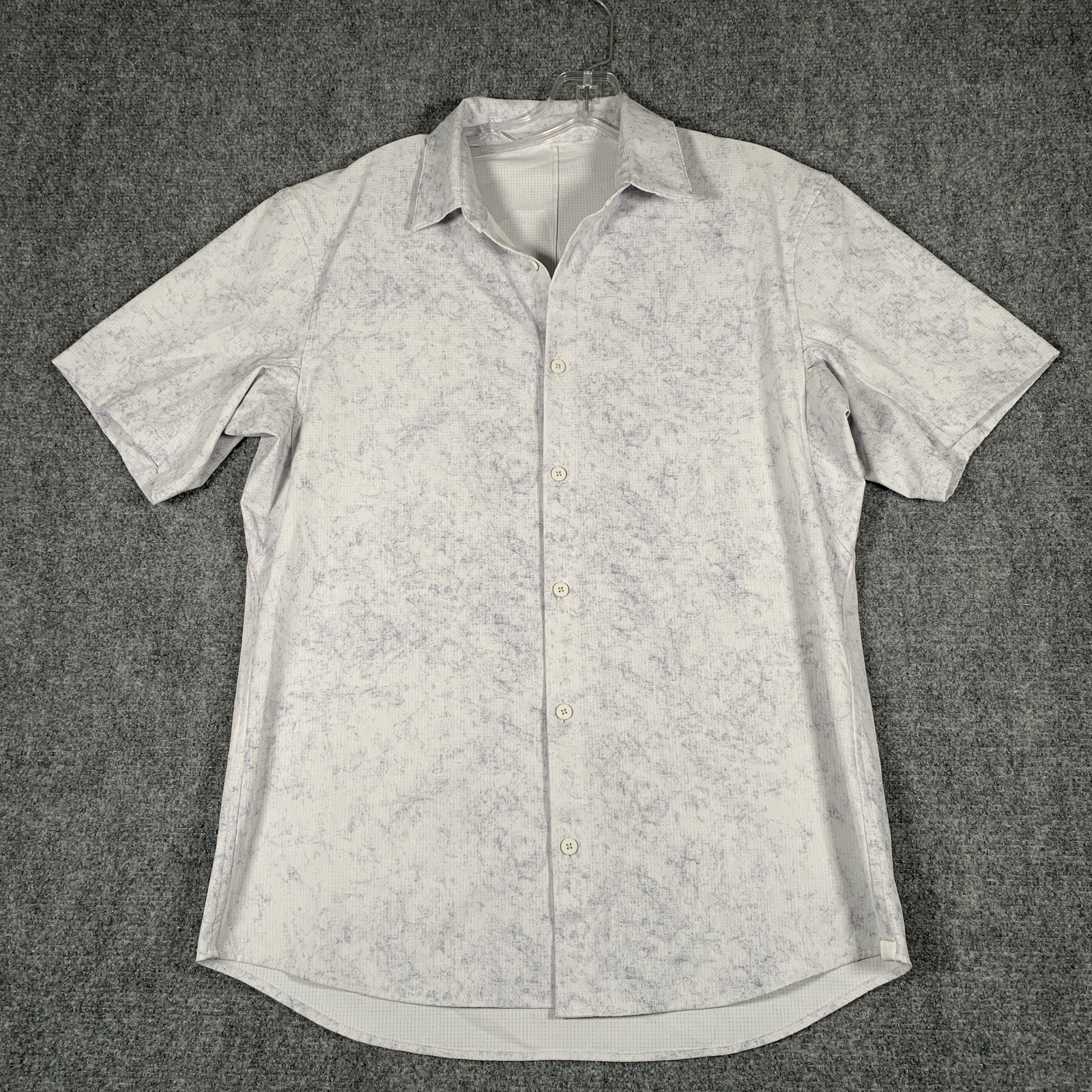 Lululemon Shirt Mens Large White Marble Print Short Sleeve Button Front Casual