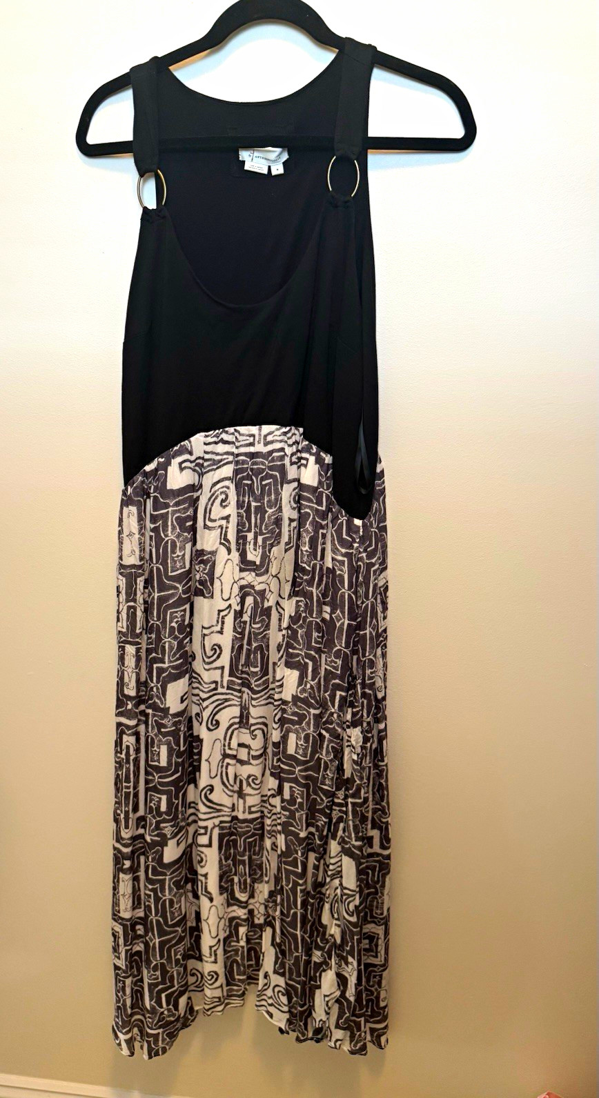 Anthropologie Midi Dress M Sleeveless Scoop Neck Geometric Black/White Stretch