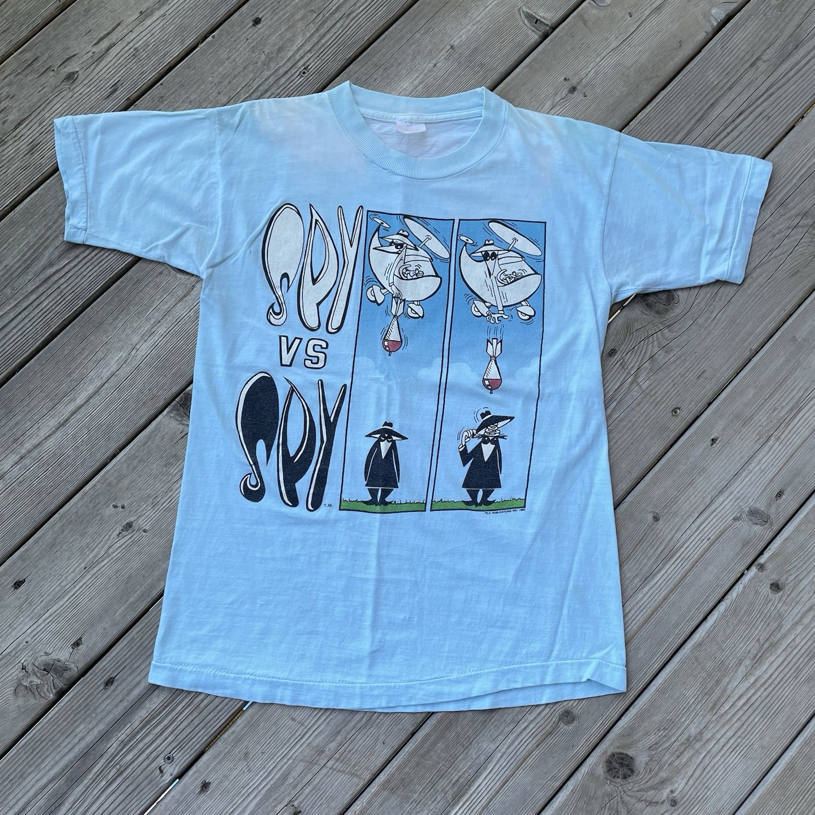 Vintage 1982 Spy vs Spy T Shirt - Size Medium/Large Faded Paper Thin 50/50 Blend