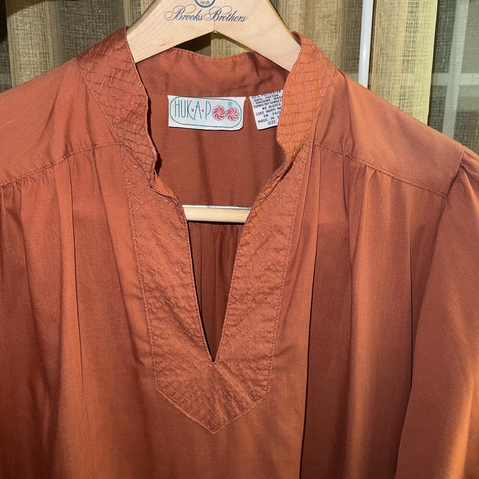 Vintage 1970s Huk-A-Poo Coffee Dress Straight Fit Burnt Orange