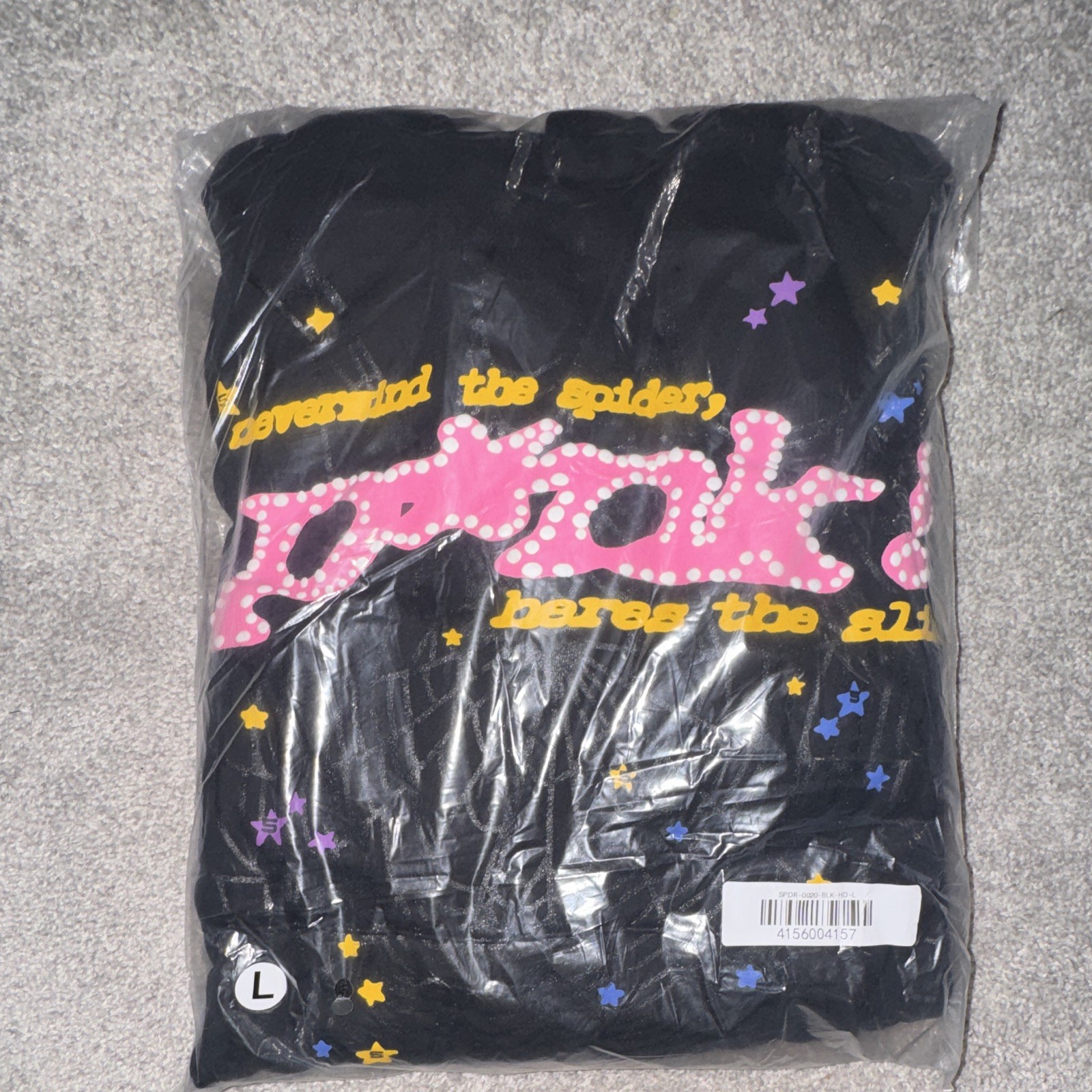Sp5der Black Pullover Hooded Hoodie L Star Graphic \