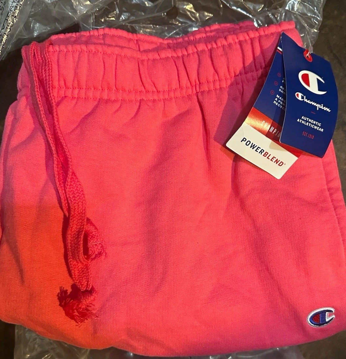 Champion Powerblend Women’s Pink Fleece Athletic Shorts XL Drawstring Waist NWT