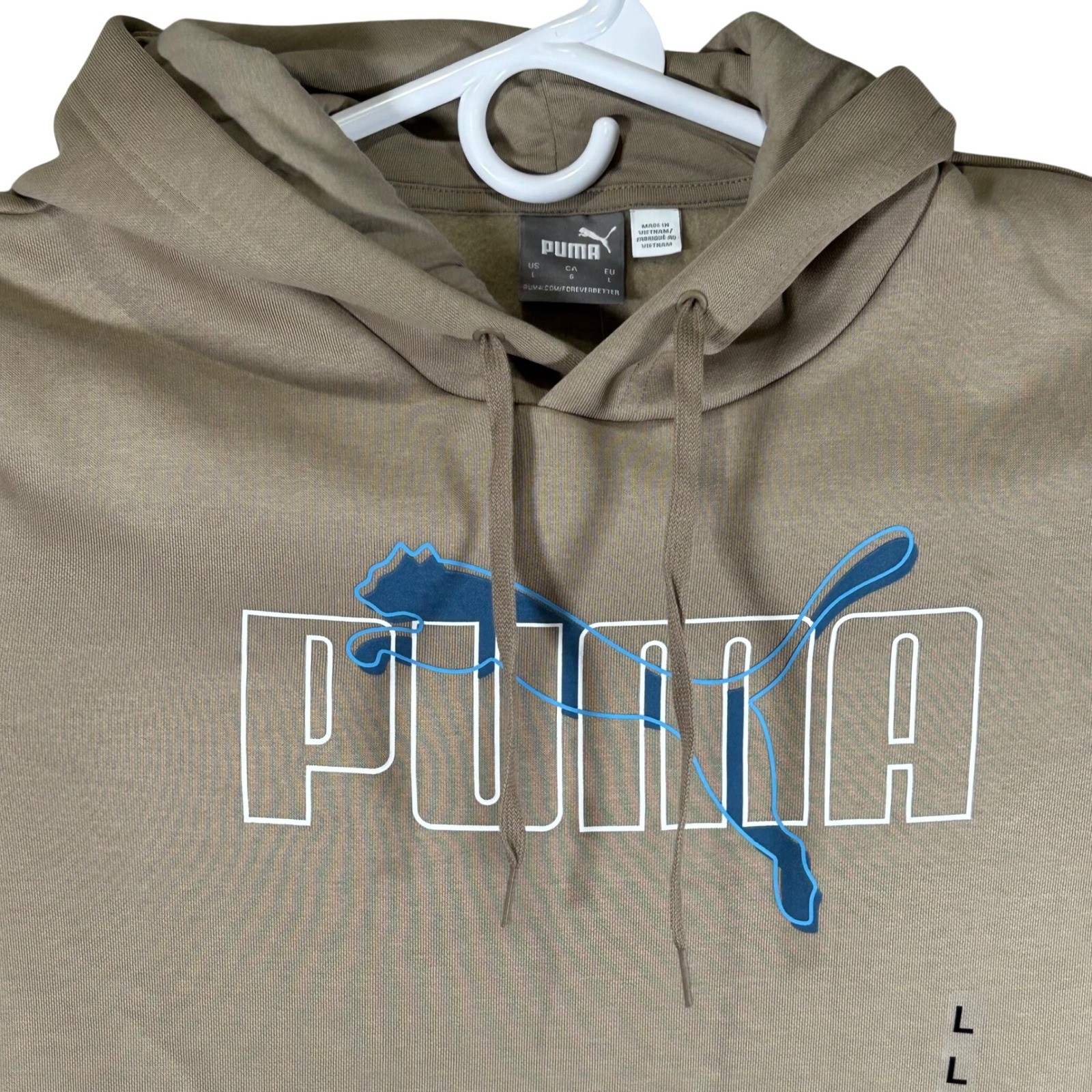 Puma Raised Up Hoodie Mens Large Tan Brown Blue Graphic Logo 684437-67 New