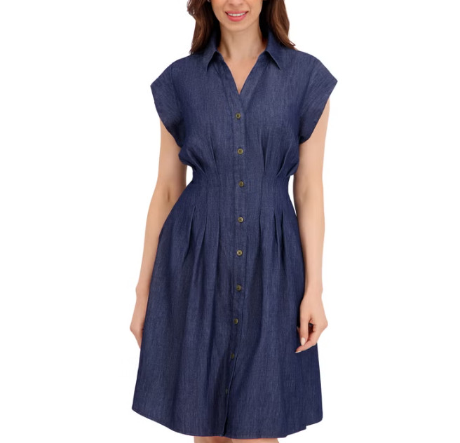 NAUTICA JEANS WOMEN\'S PINTUCK DRESS Dark Blue Size S
