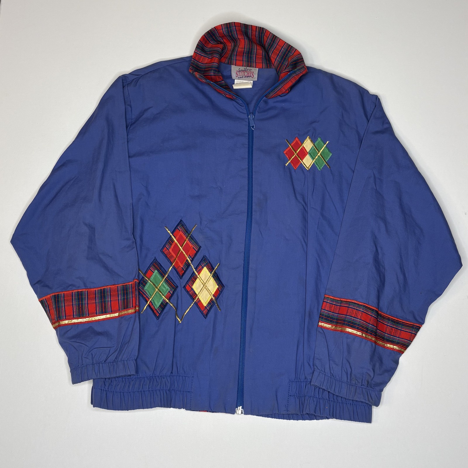 Vintage Southern Stitches Blue Plaid Trim Jacket USA