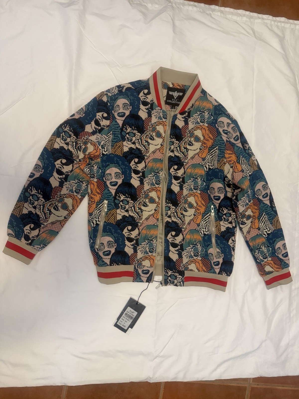  FLAWLESS VIP Collection Zip Up Multi Faces Tapestry Jacket  MSRP $229 Sz XL