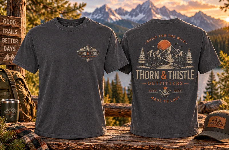 Thorn & Thistle Wanderer Vintage Black Mountain Graphic T-Shirt Unisex