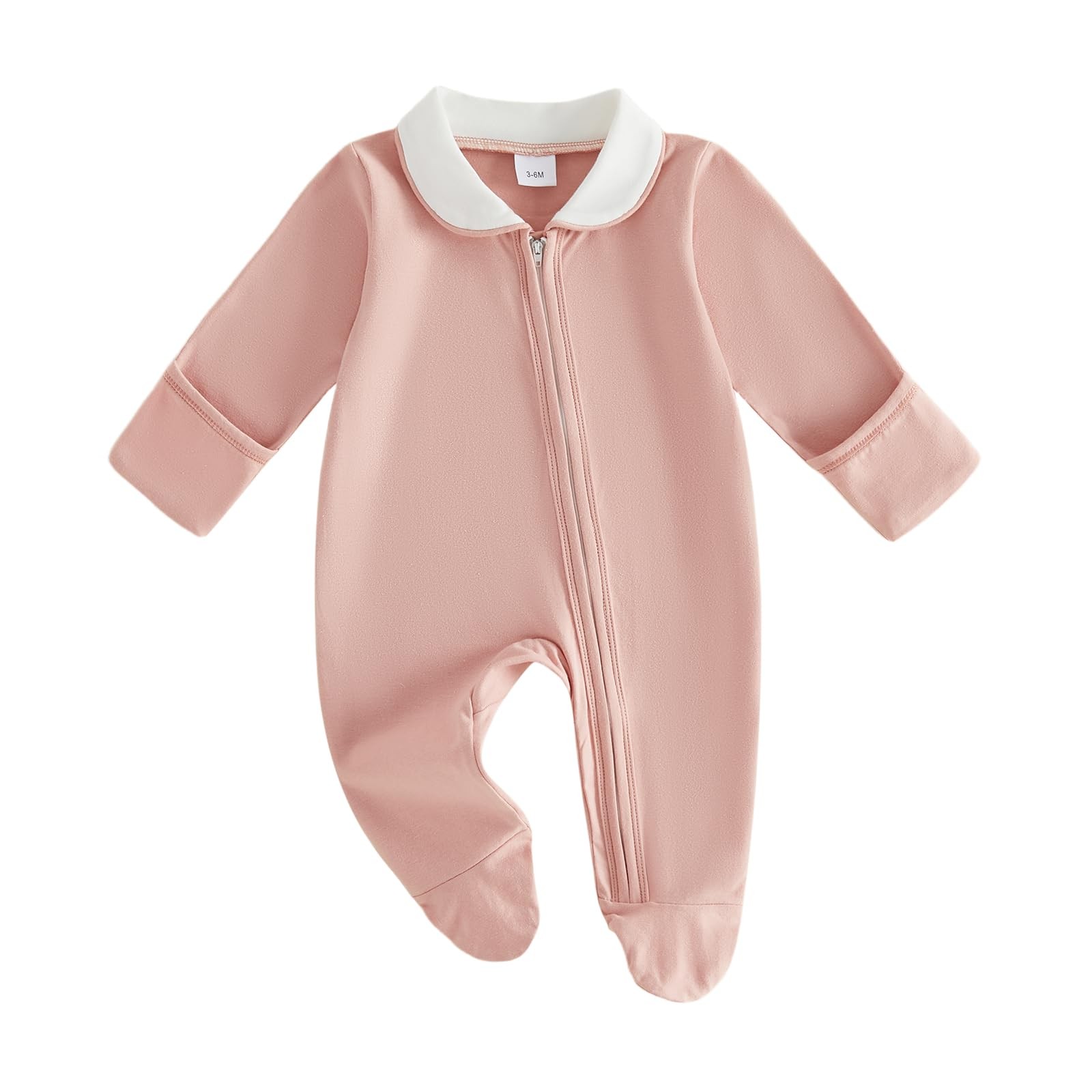 Newborn Baby Boy Girl Clothes Peter Pan Collar Zip Footed Footie Jumpsuit Rom...