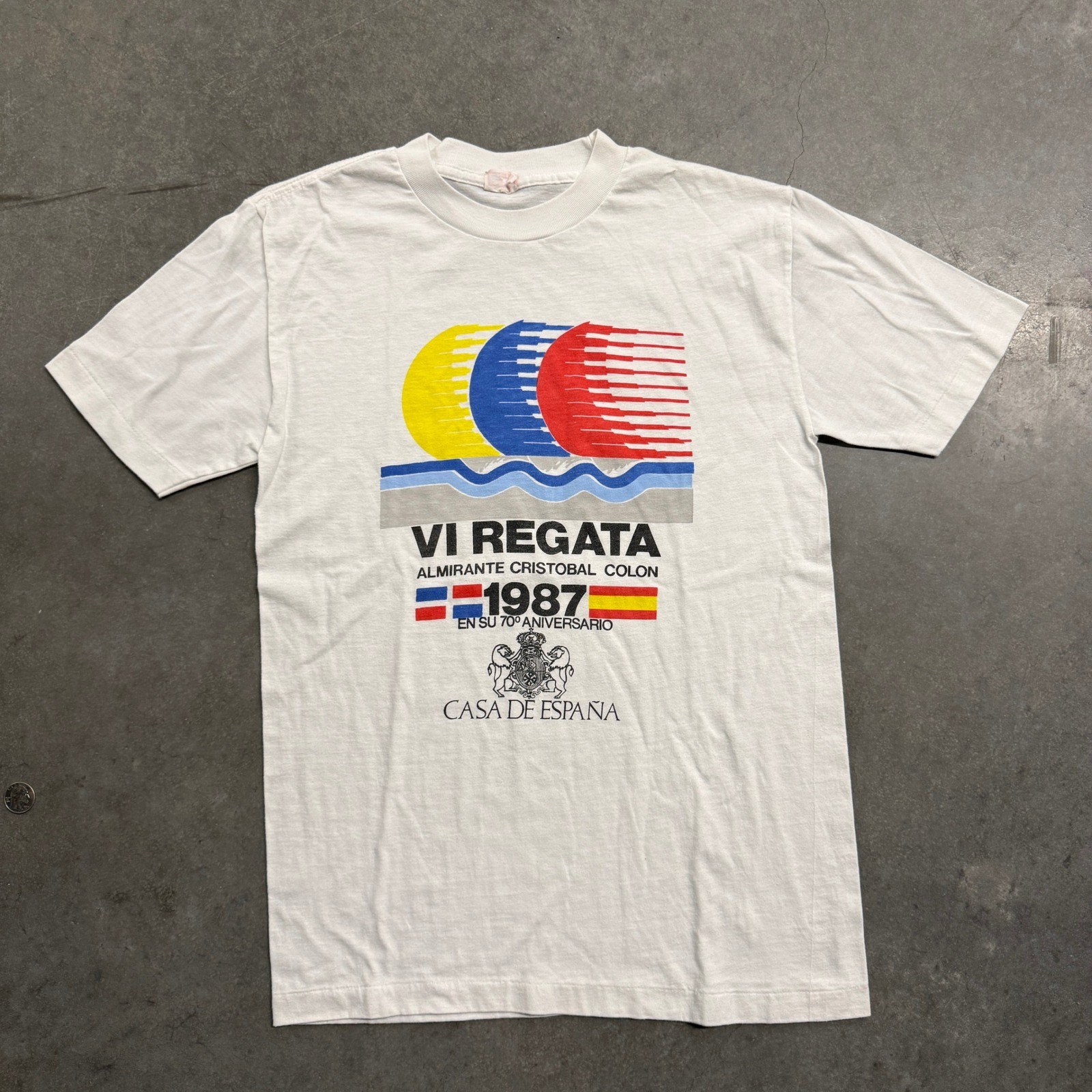 Vintage 1987 VI Regata Almirante Cristobal Colon T-Shirt Casa De España White L