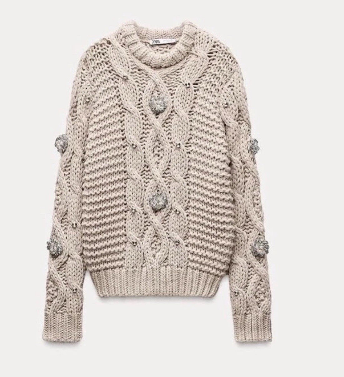 ZARA NEW WOMAN JEWELLED BEADED RHINESTONE KNIT SWEATER STONE Size S  3920/188