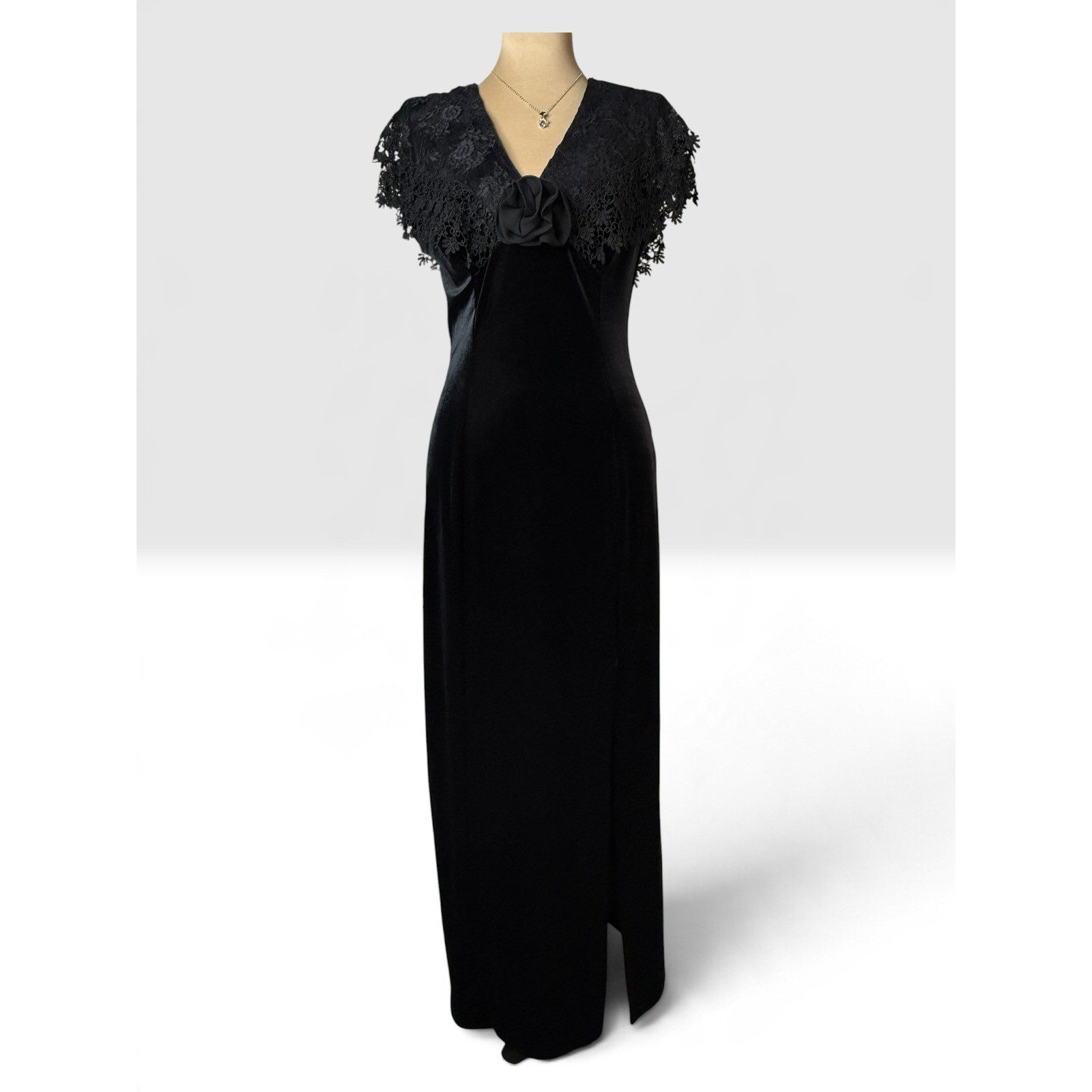 Vintage 90s Aspeed Design Black Velvet Lace Maxi Dress Small Goth Whimsigoth USA