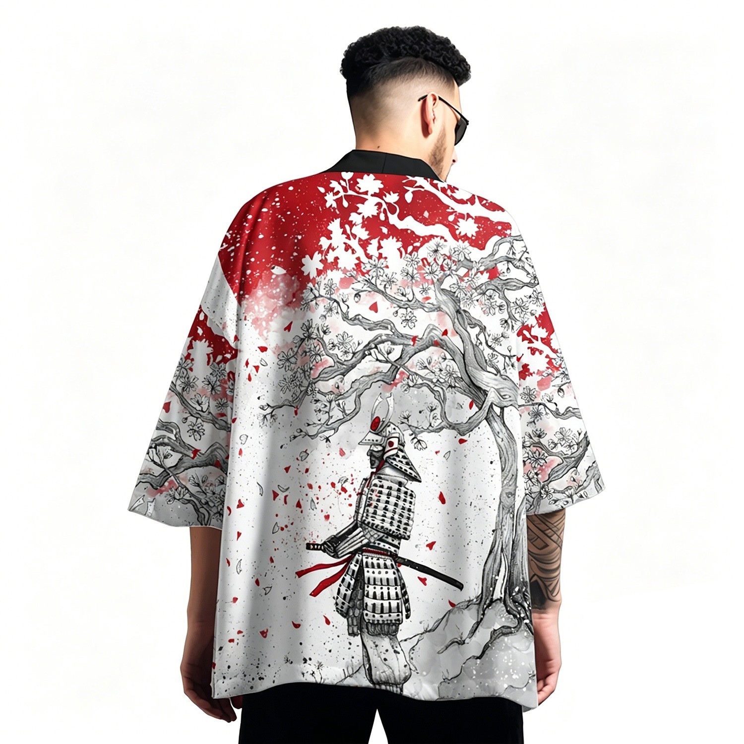 Niepce Men\'s Japanese Graphic Lightweight Retired Samurai Kimono Cardigan Shirt