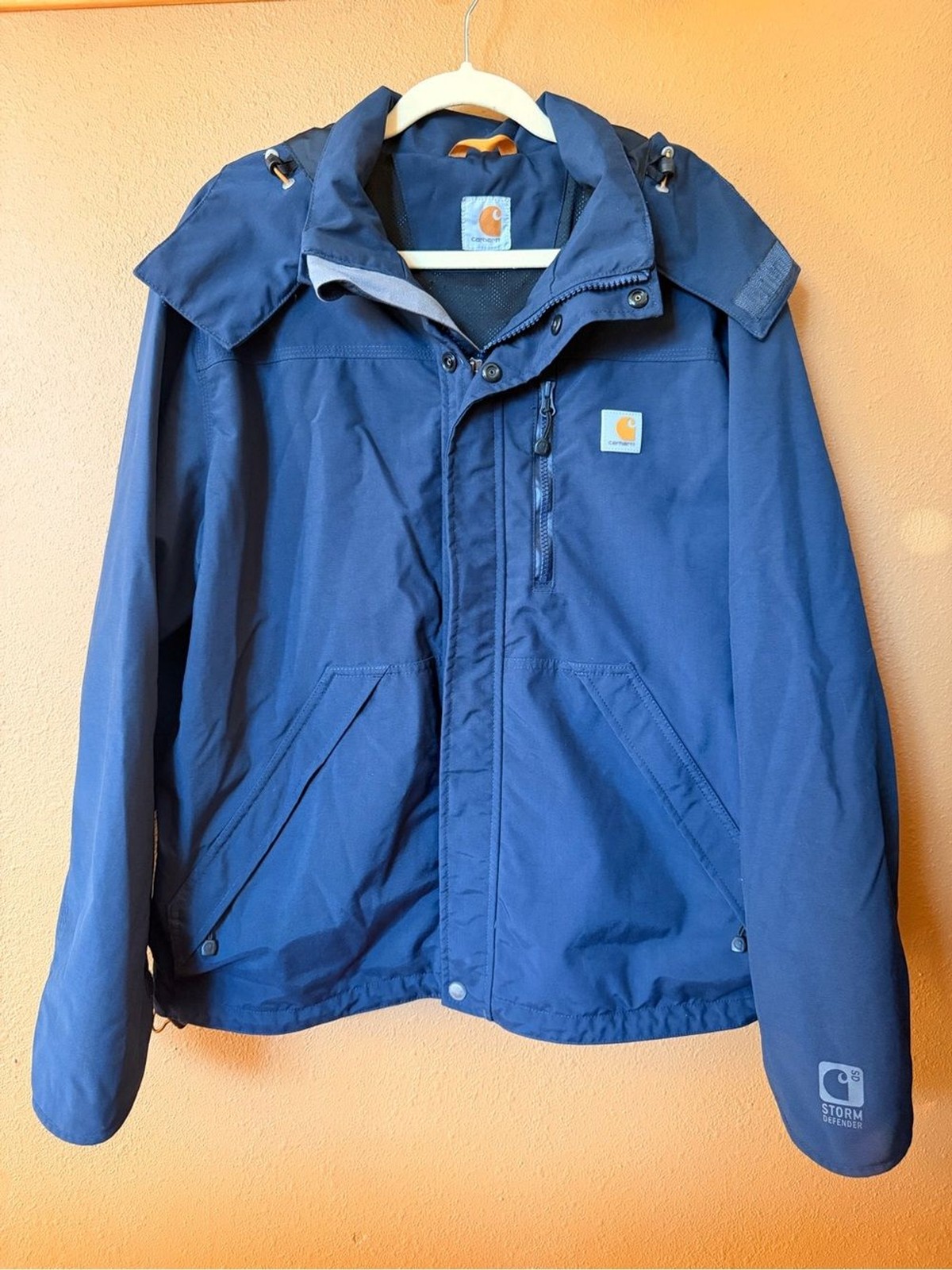 Carhartt J162 Shoreline Storm Defender Jacket Men’s M Navy Hood Waterproof