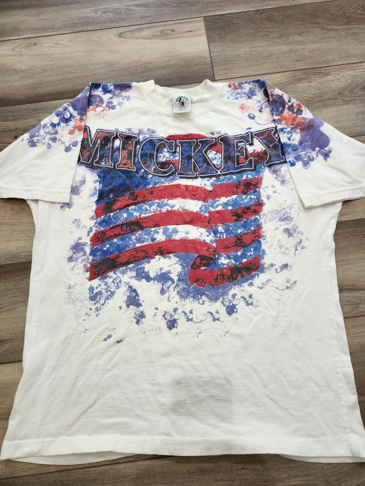 Vintage 90s Mickey Mouse American Flag AOP Mens L Disney Admit One