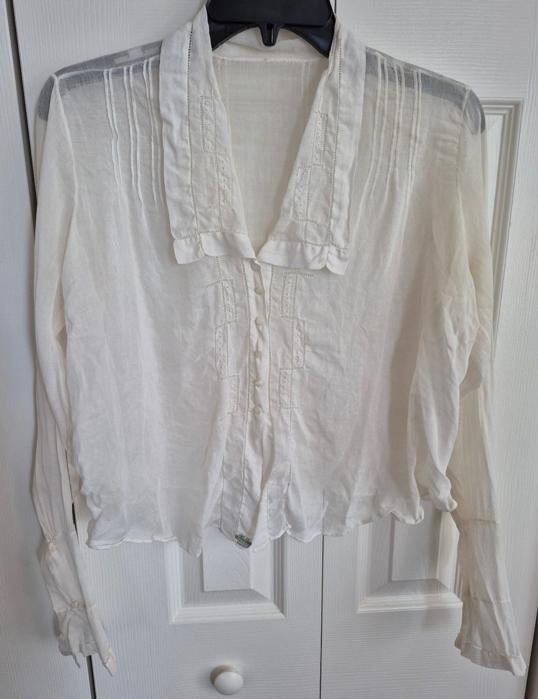 Antique Victorian Blouse White Edwardian Cropped Pintuck   S