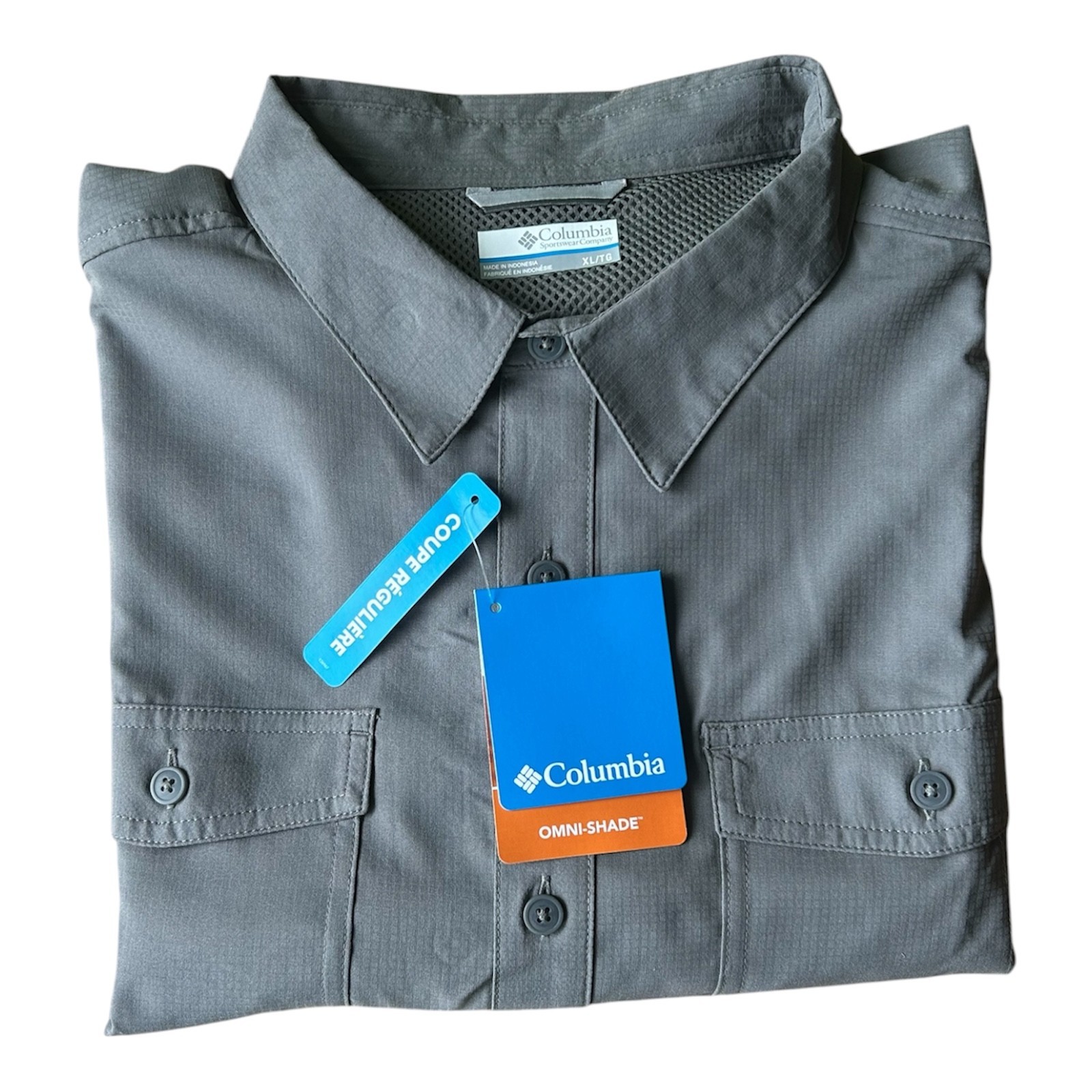 Columbia Omni Shade Men\'s Long Sleeve Shirt Charcoal Dark Gray 40 UPF Size XL