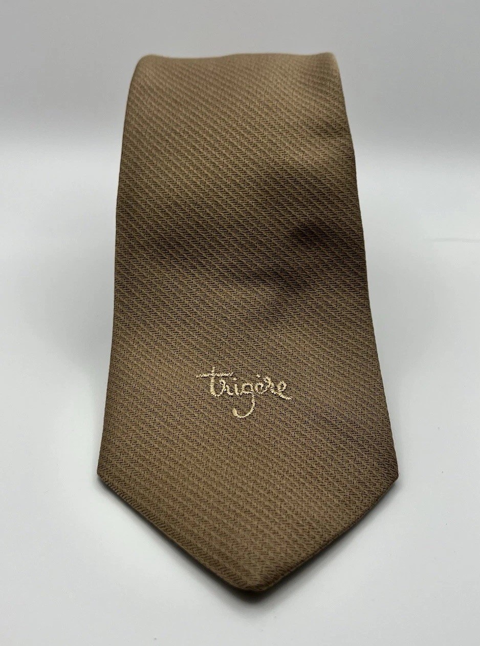 Vintage Pauline Trigere Men Tie Brown Herringbone Swiss Fabric Late 70s 80s 3\