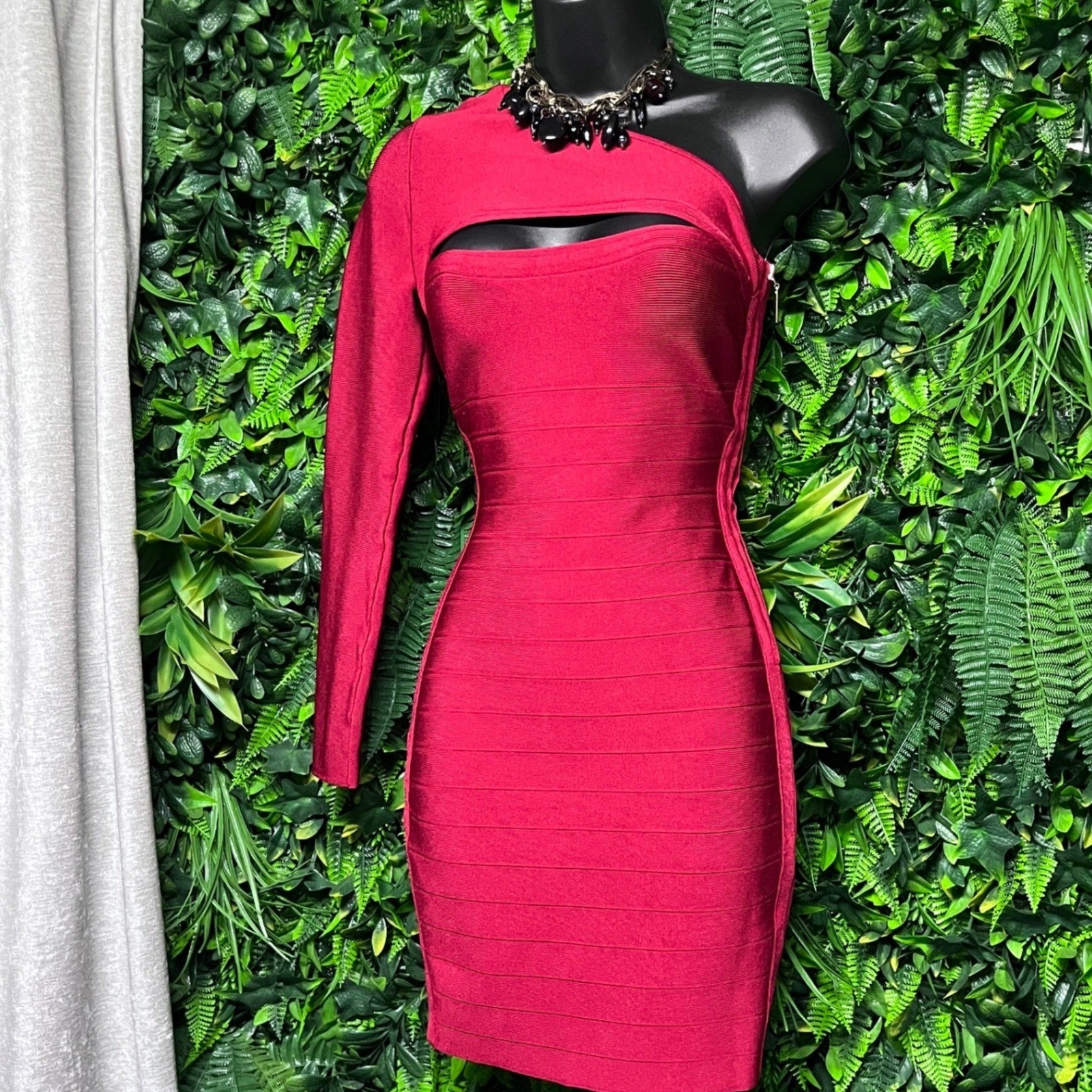 Marciano Guess Dress Small Red One Shoulder Cutout Bandage Bodycon Mini  4289