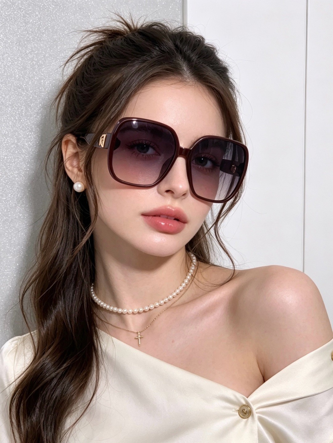 Gucci GG0388 Women Oversized Square Sunglasses Burgundy Acetate Frame