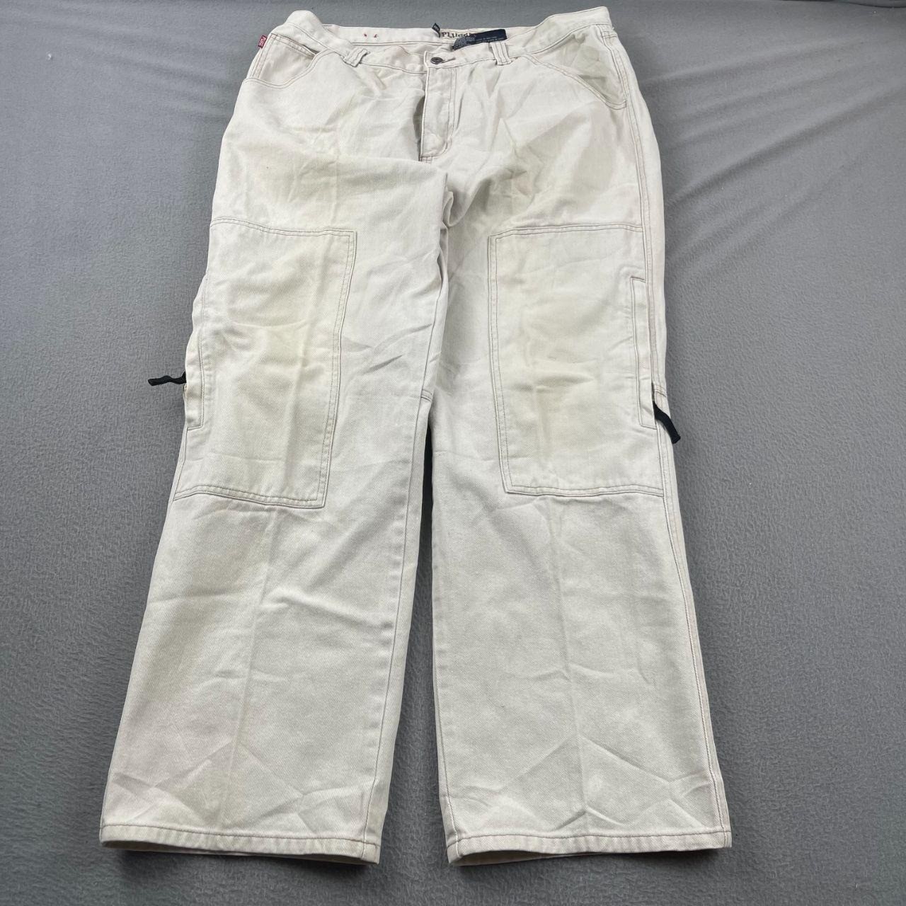 Vintage PLUGG Baggy Cargo Jeans Mens 36x32 White Denim Zipper Pocket Straight