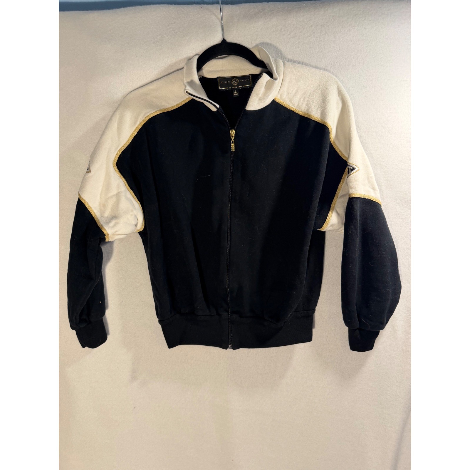 Vintage St John Sport Marie Gray Track Jacket Womens Small Black White Gold USA