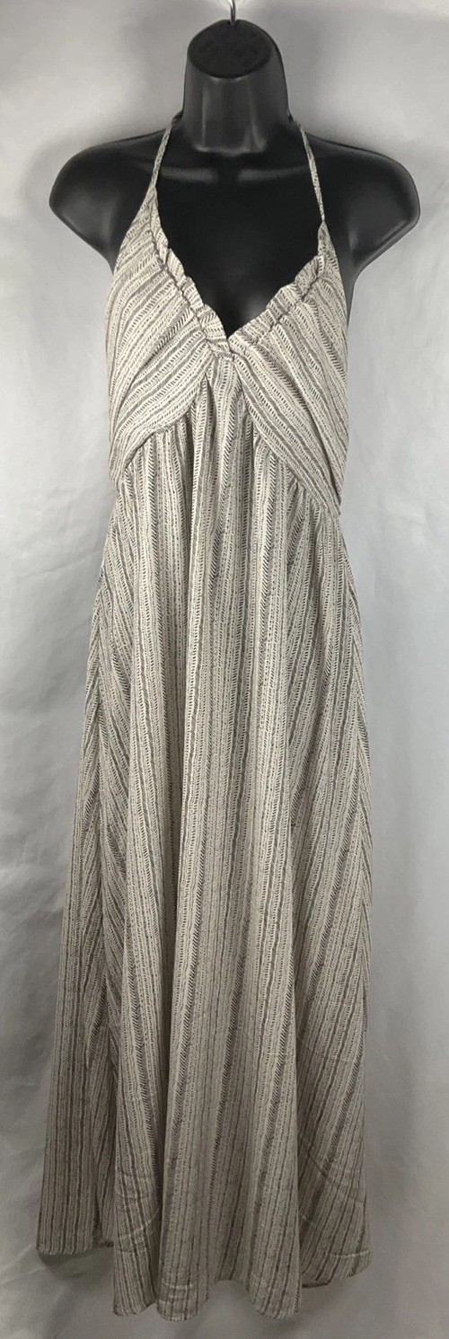 SHEIN Women’s Large Black & Tan Open Tie Back Halter Maxi Dress Flowy Summer