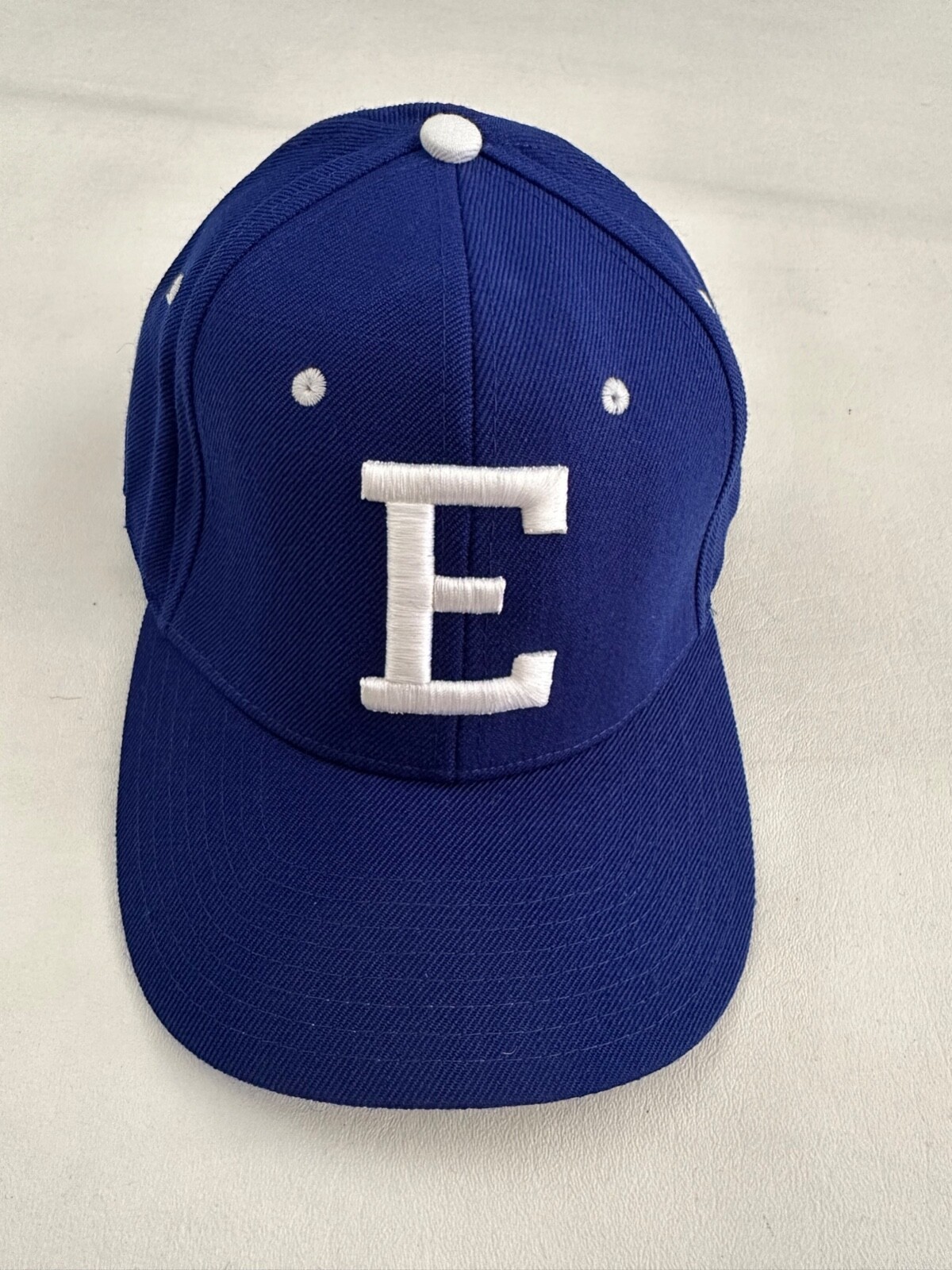 E Logo Embroidered Blue Graphic Fitted Baseball Cap Hat Size L