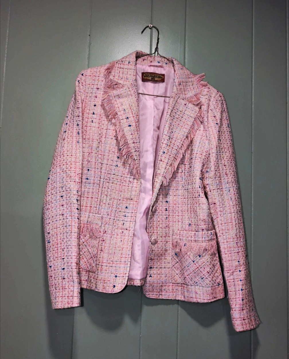 Boom Boom Jeans Women’s Pink/Multicolor Tweed Fringe Button Lined Blazer M