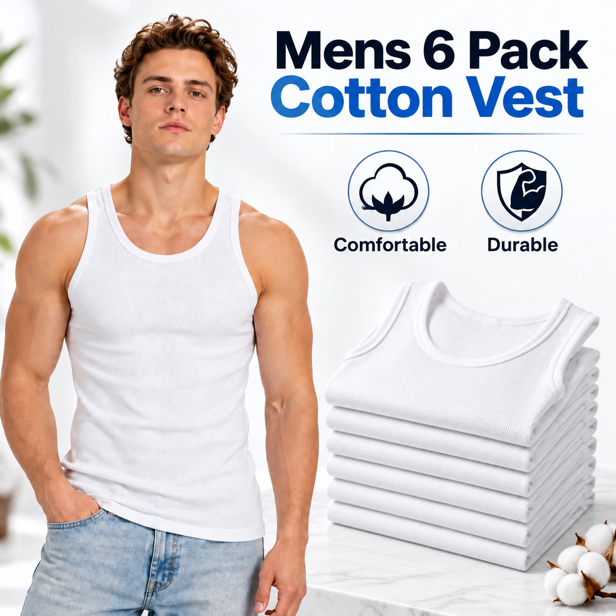6-12 Pack Mens Premium Cotton Tank Top A-Shirt Undershirt Tagless Gym Tank USA