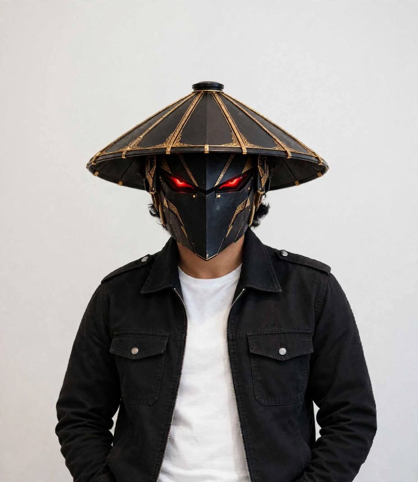 Cyberpunk Samurai Mask LED Glowing Sci-Fi Helmet Cosplay Prop Techwear