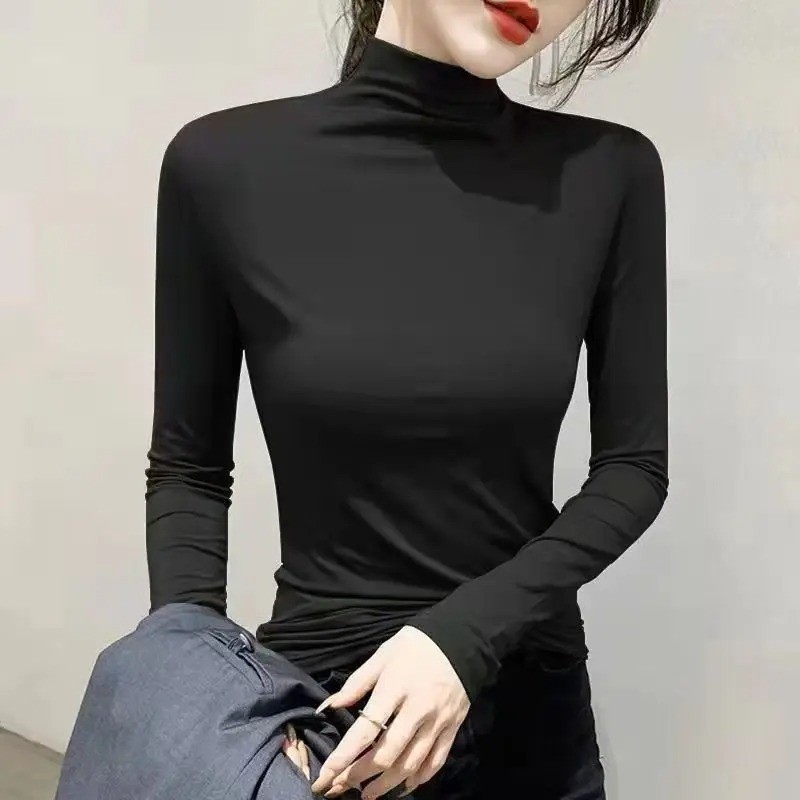 Womens Basic Lightweight Turtleneck Long Sleeve Pullover Solid Top High Neck USA
