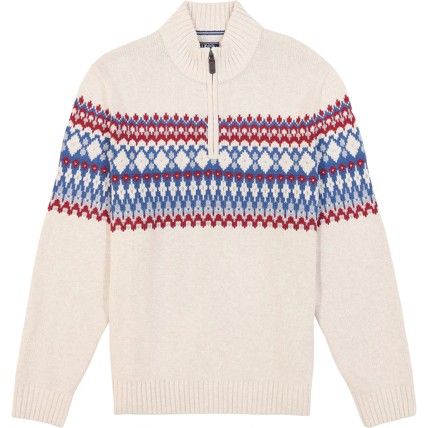 IZOD Men\'s Big & Tall Fair Isle Quarter Zip Sweater Cotton Holiday Classic Fit