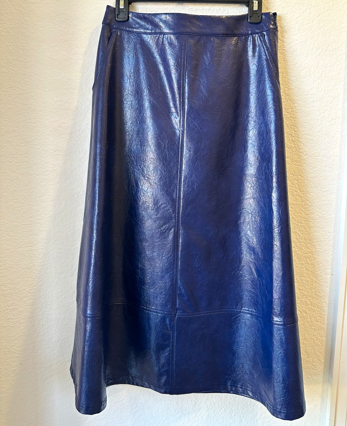 Worthington Women’s Faux Leather A-Line Midi Skirt Size 4 Sapphire Blue NWT